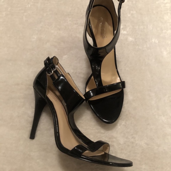 Guess Shoes Guess Black Patent Leather Strappy Heels